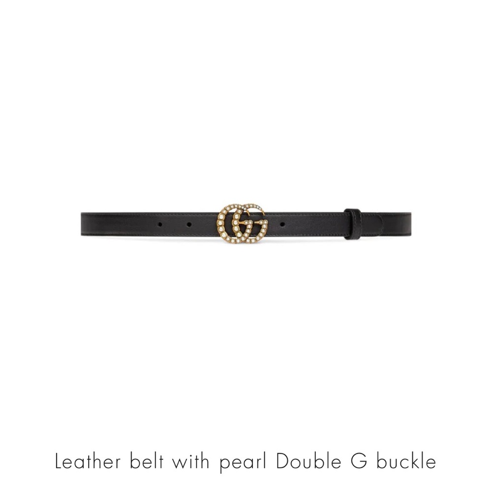 Authentic GUCCI leather belt with Pearl double G buckle